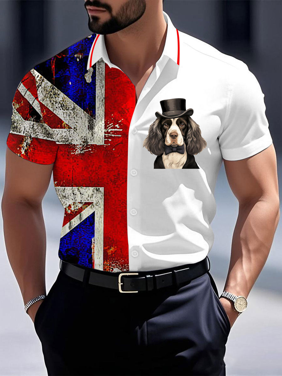 Men's Vintage England Flag Dog Casual Shirt