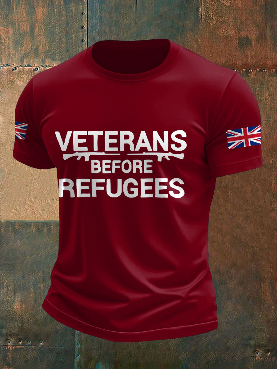Men's UK Flag Veterans Before Refugees Printed T-shirt