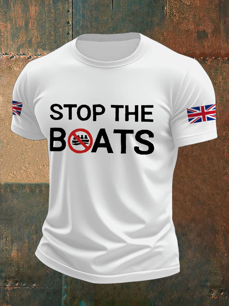 Men's UK Flag Stop The Boats Printed T-shirt