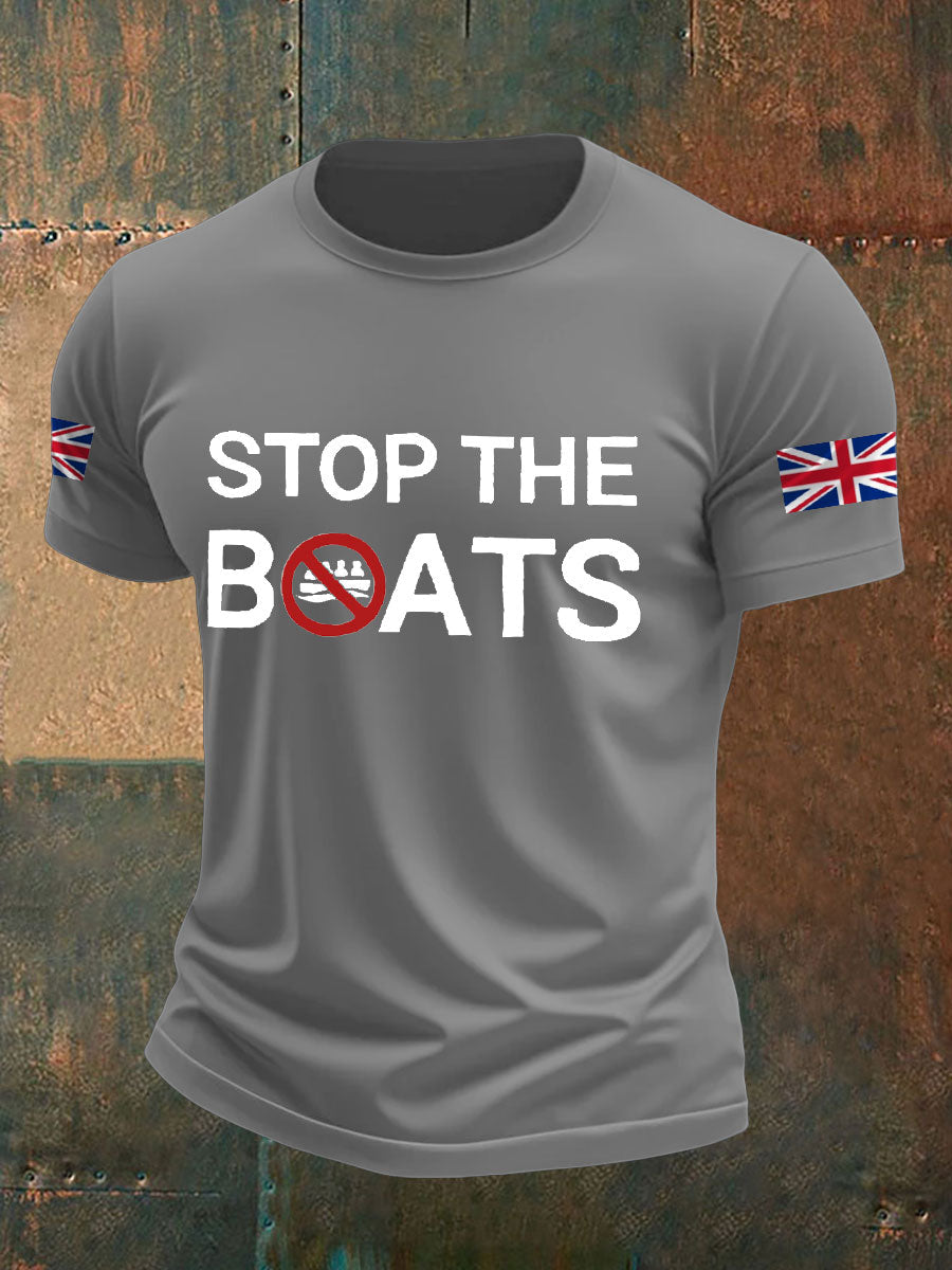 Men's UK Flag Stop The Boats Printed T-shirt