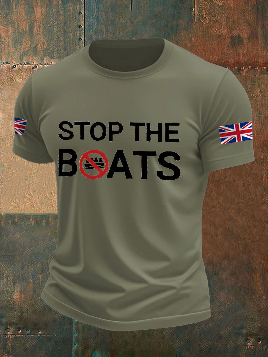 Men's UK Flag Stop The Boats Printed T-shirt