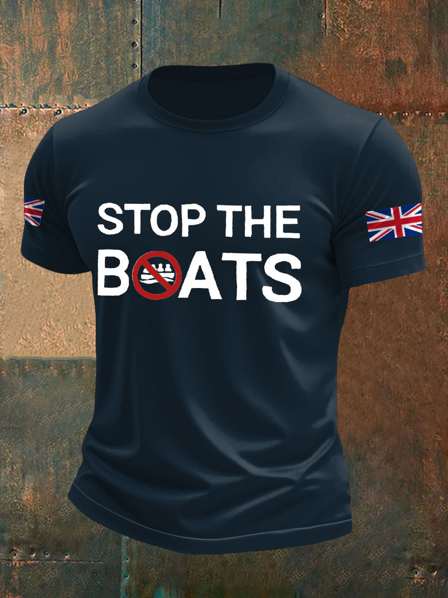 Men's UK Flag Stop The Boats Printed T-shirt