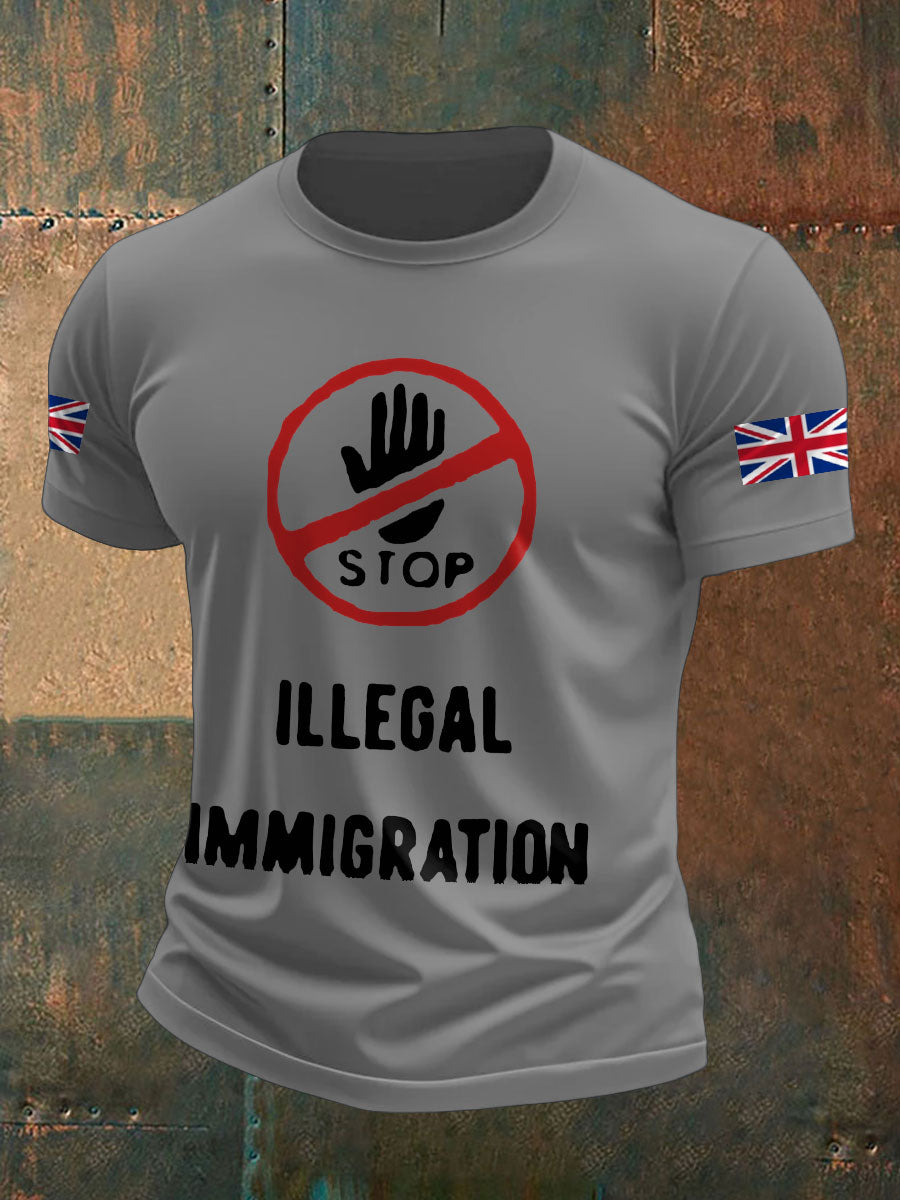 Men's UK Flag Stop Illegal Immigration Printed T-shirt