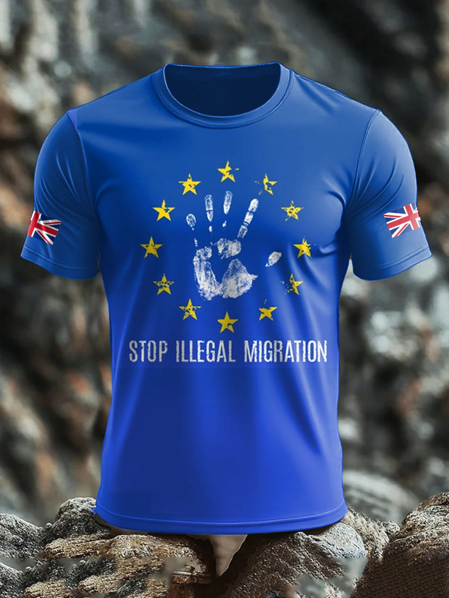Men's UK Flag Stop Illegal Immigration Printed T-shirt
