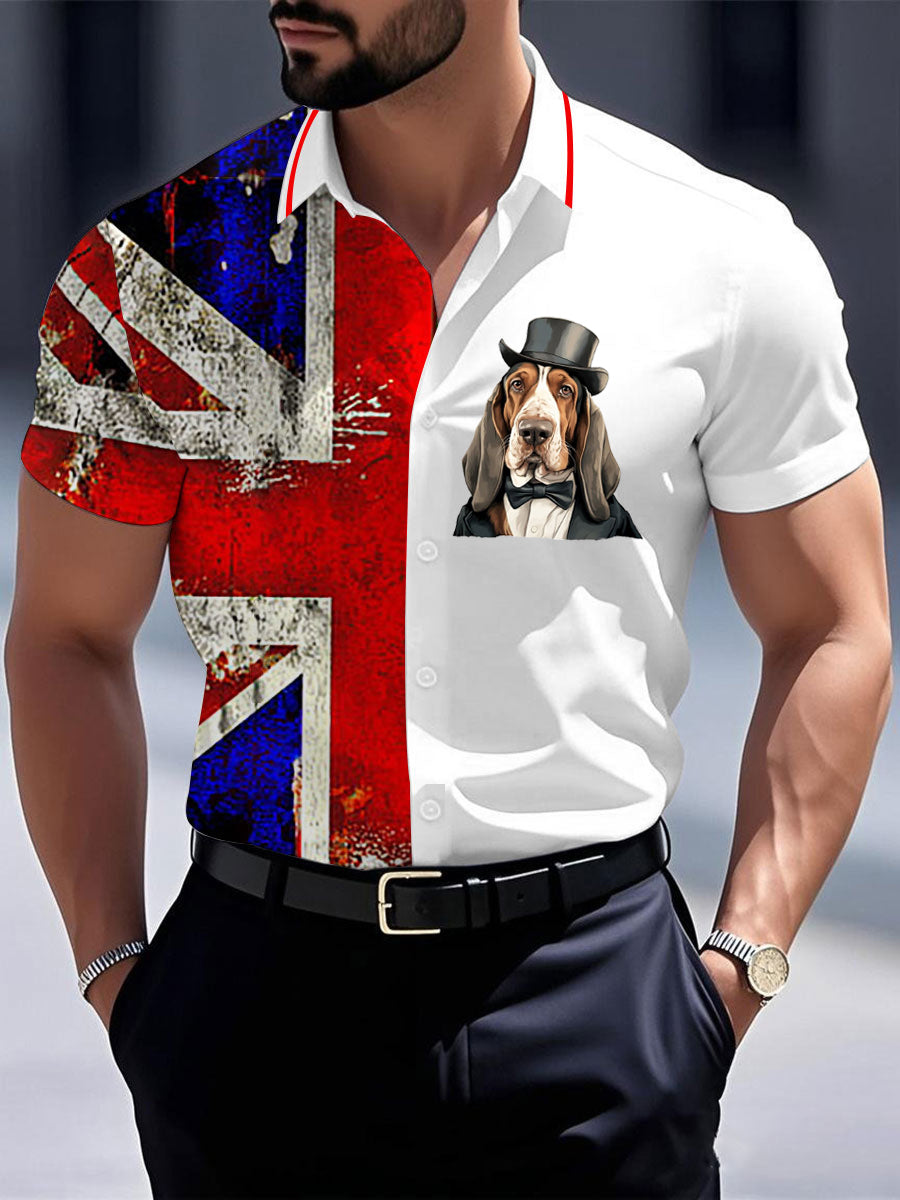 Men's Vintage England Flag Dog Casual Shirt