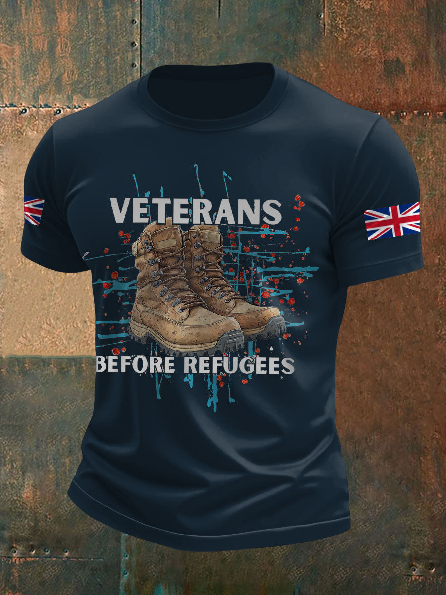 Men's UK Immigration Veterans Before Refugees Printed T-shirt