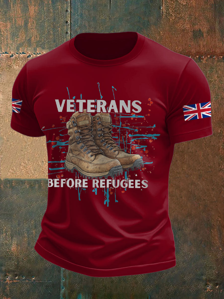 Men's UK Immigration Veterans Before Refugees Printed T-shirt