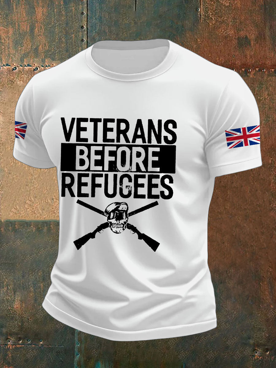 Men's UK Immigration Veterans Before Refugees Printed T-shirt