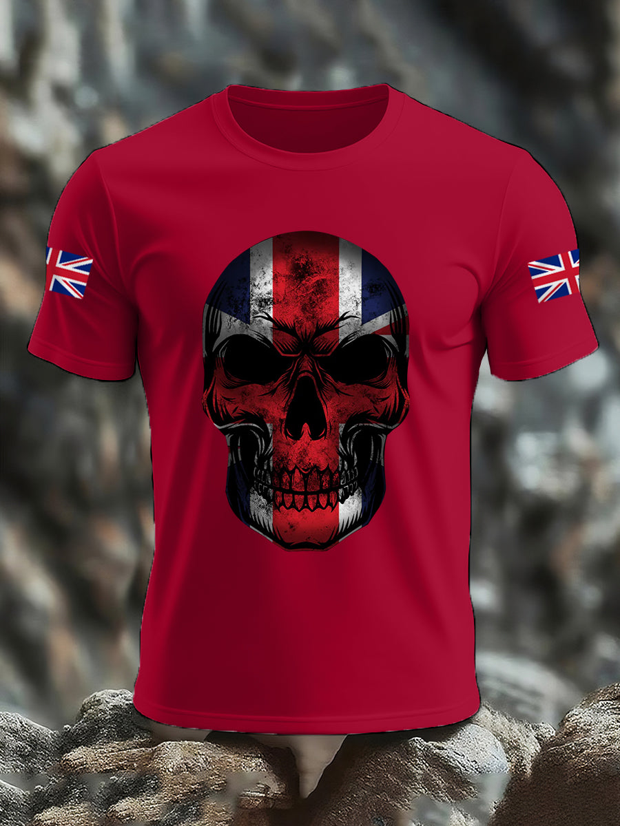 Men's UK Flag Skull Print Casual Tee