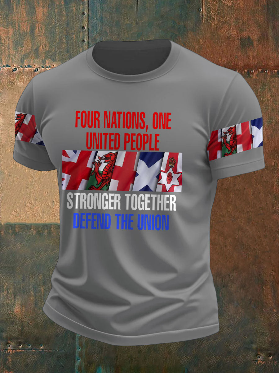 Men's UK Flag Immigration Stronger Together Printed T-shirt