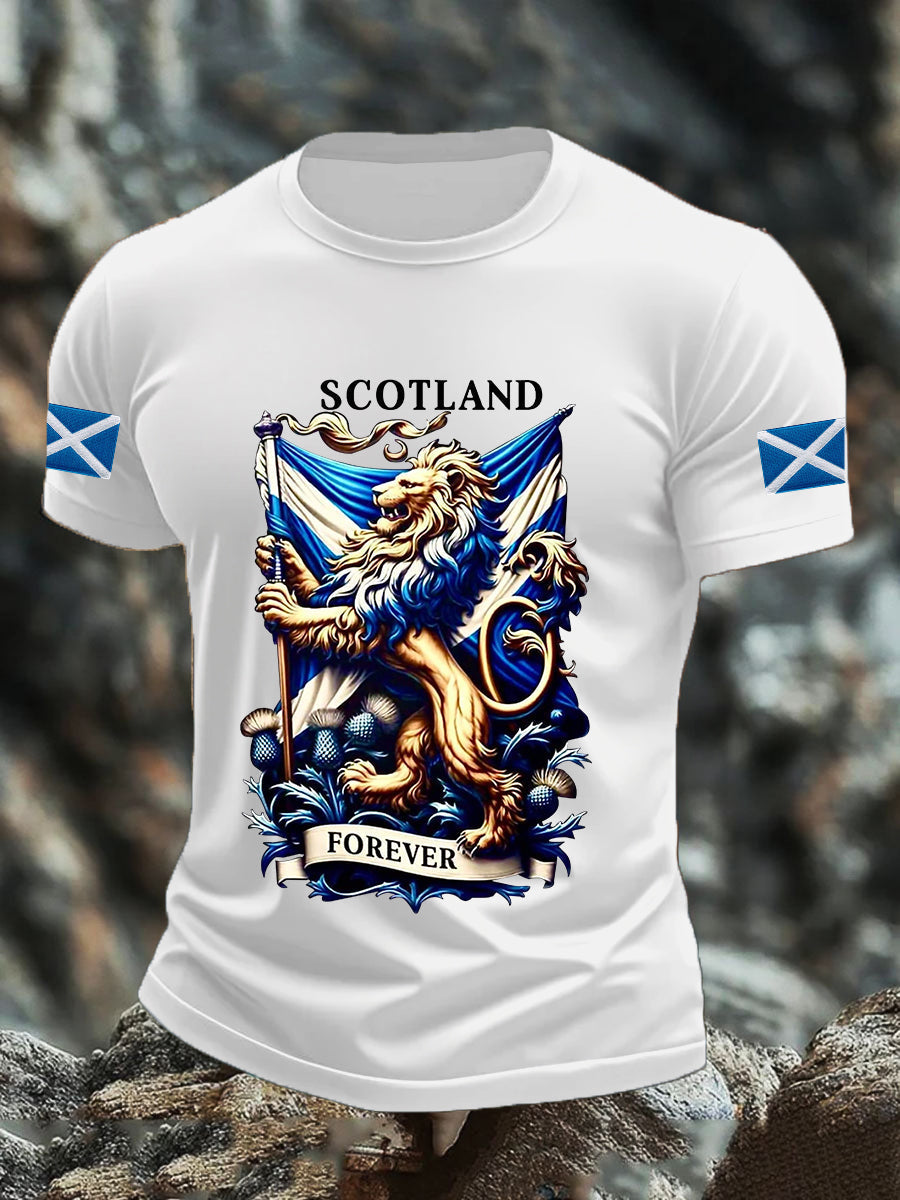 Men's Scotland Flag Proud The Brave Printed Casual Short Sleeve T-shirt