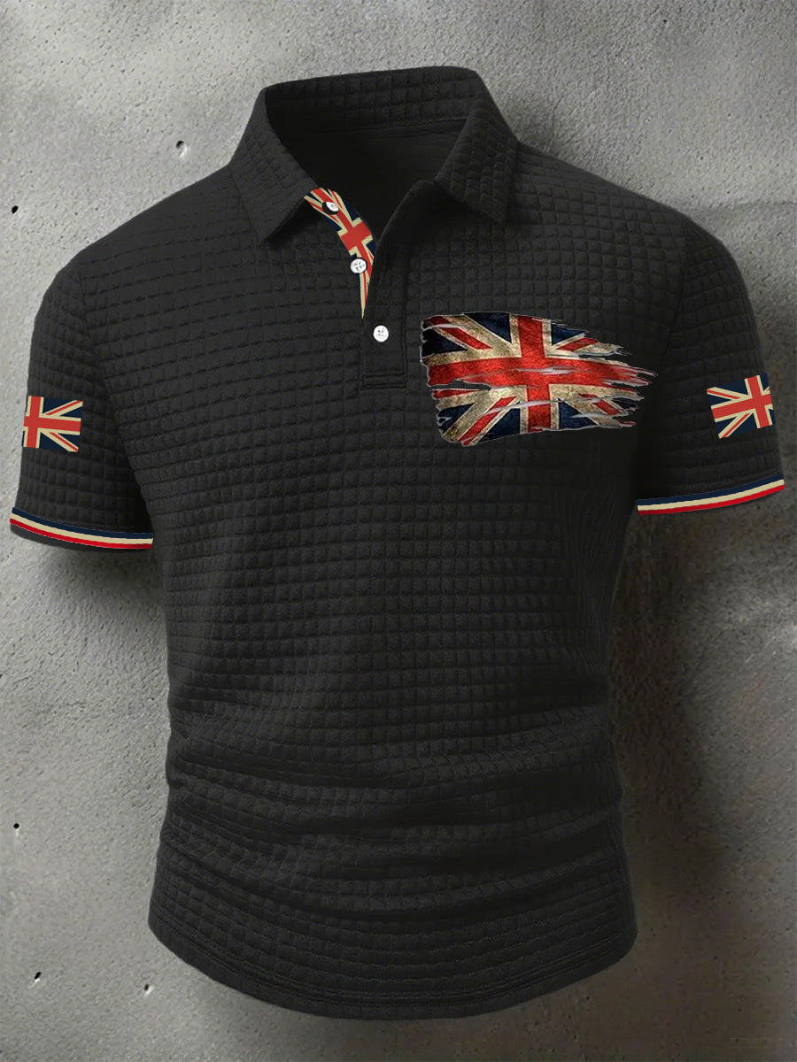 Men's UK Flag Print Casual Short-Sleeve Waffle Top