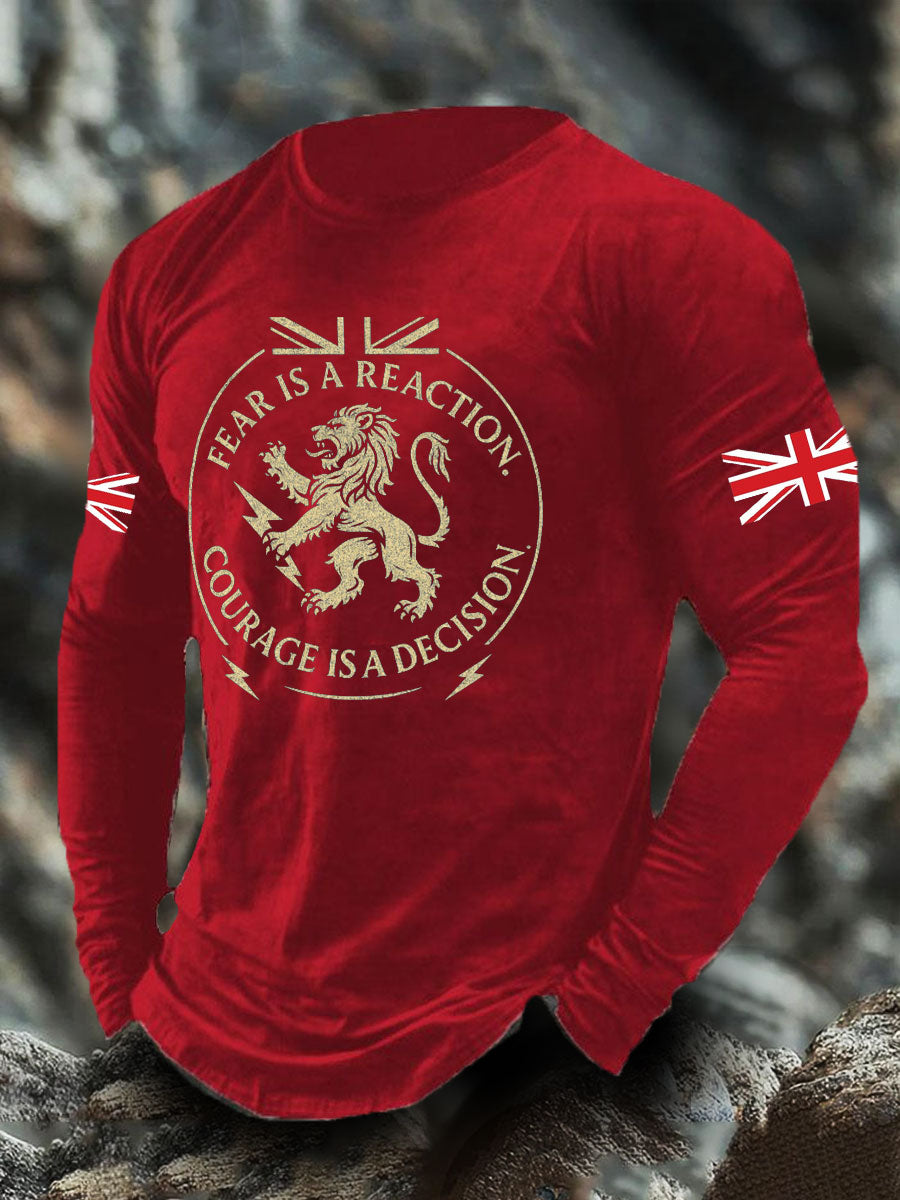 Men's UK Flag Lion Printed Casual Tops
