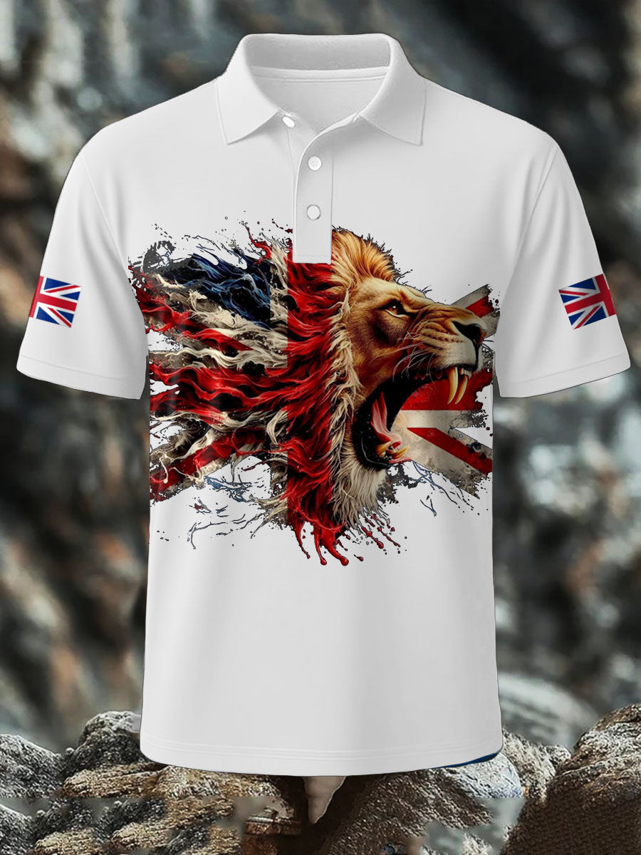 Men's UK Flag Lion Printed Casual Tops