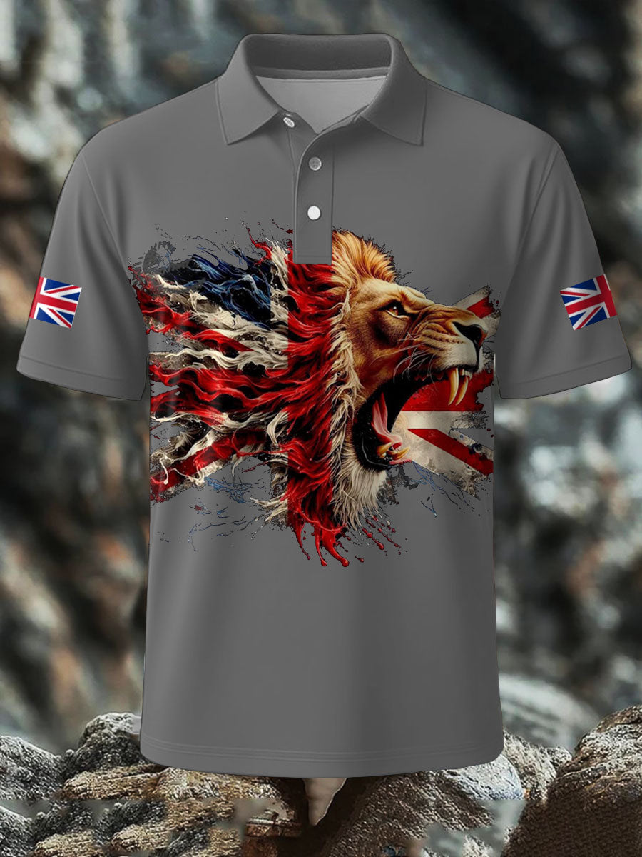 Men's UK Flag Lion Printed Casual Tops