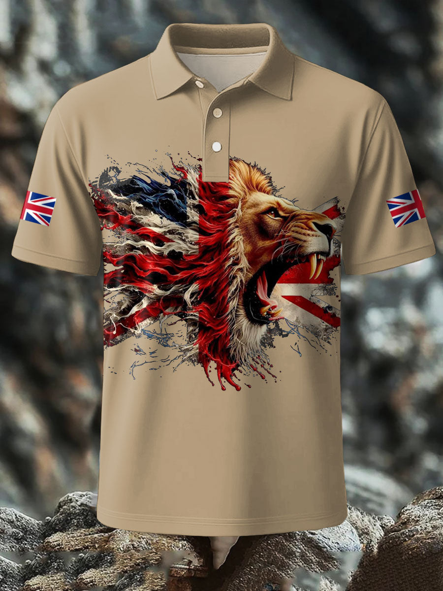 Men's UK Flag Lion Printed Casual Tops