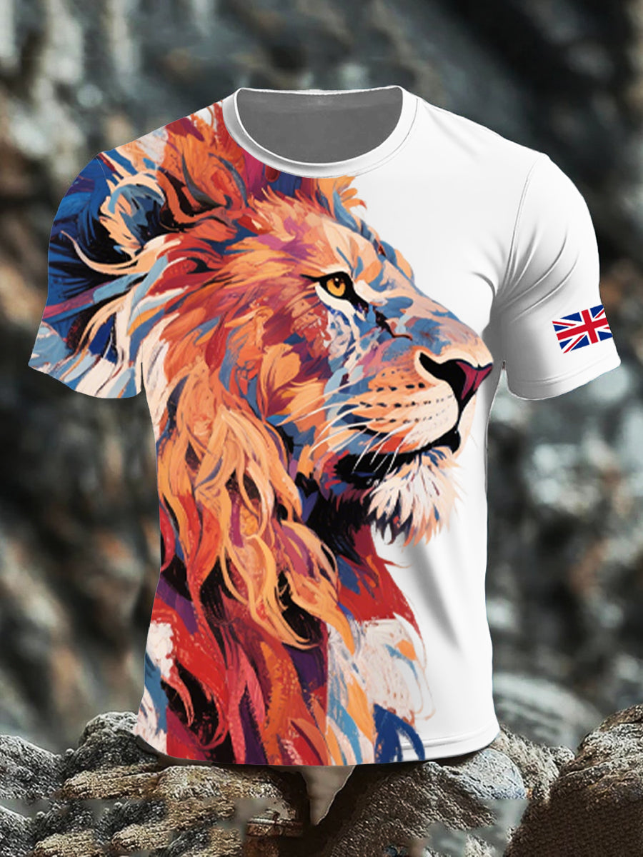 Men's UK Flag Lion Printed T-shirt
