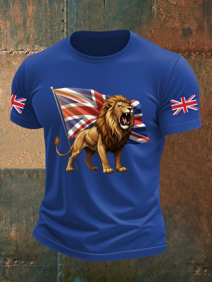 Men's Vintage England Flag Lion Printed T-shirt
