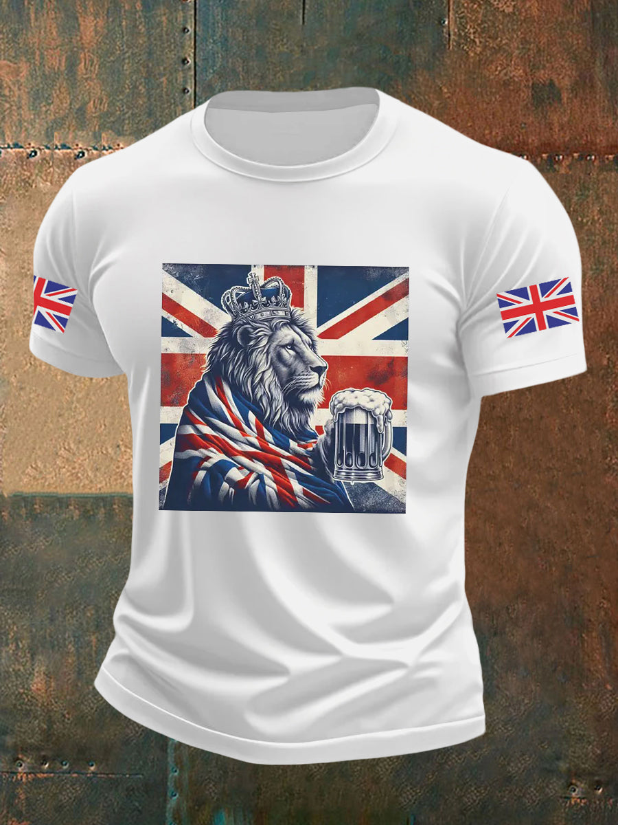 Men's Vintage England Flag Lion Printed T-shirt