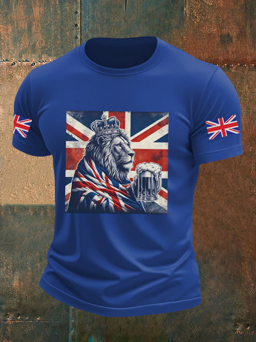 Men's Vintage England Flag Lion Printed T-shirt
