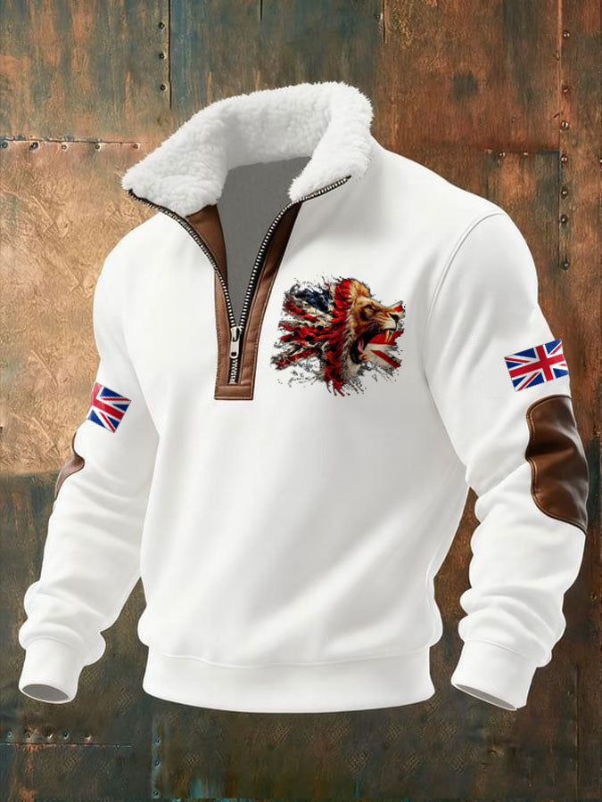 Men's UK Flag Lion Art Printed Sweatshirt