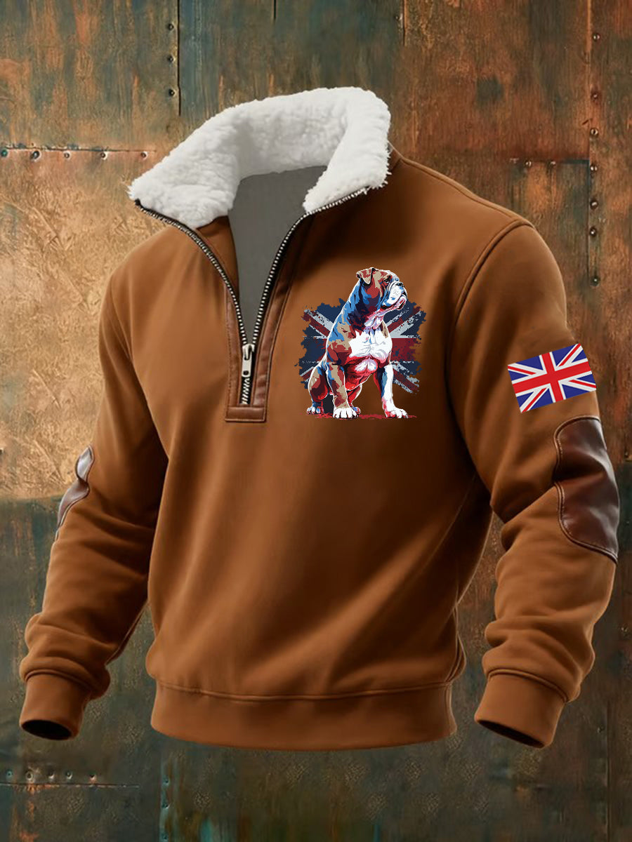 Men's Vintage England Flag Dog Printed Sweatshirt