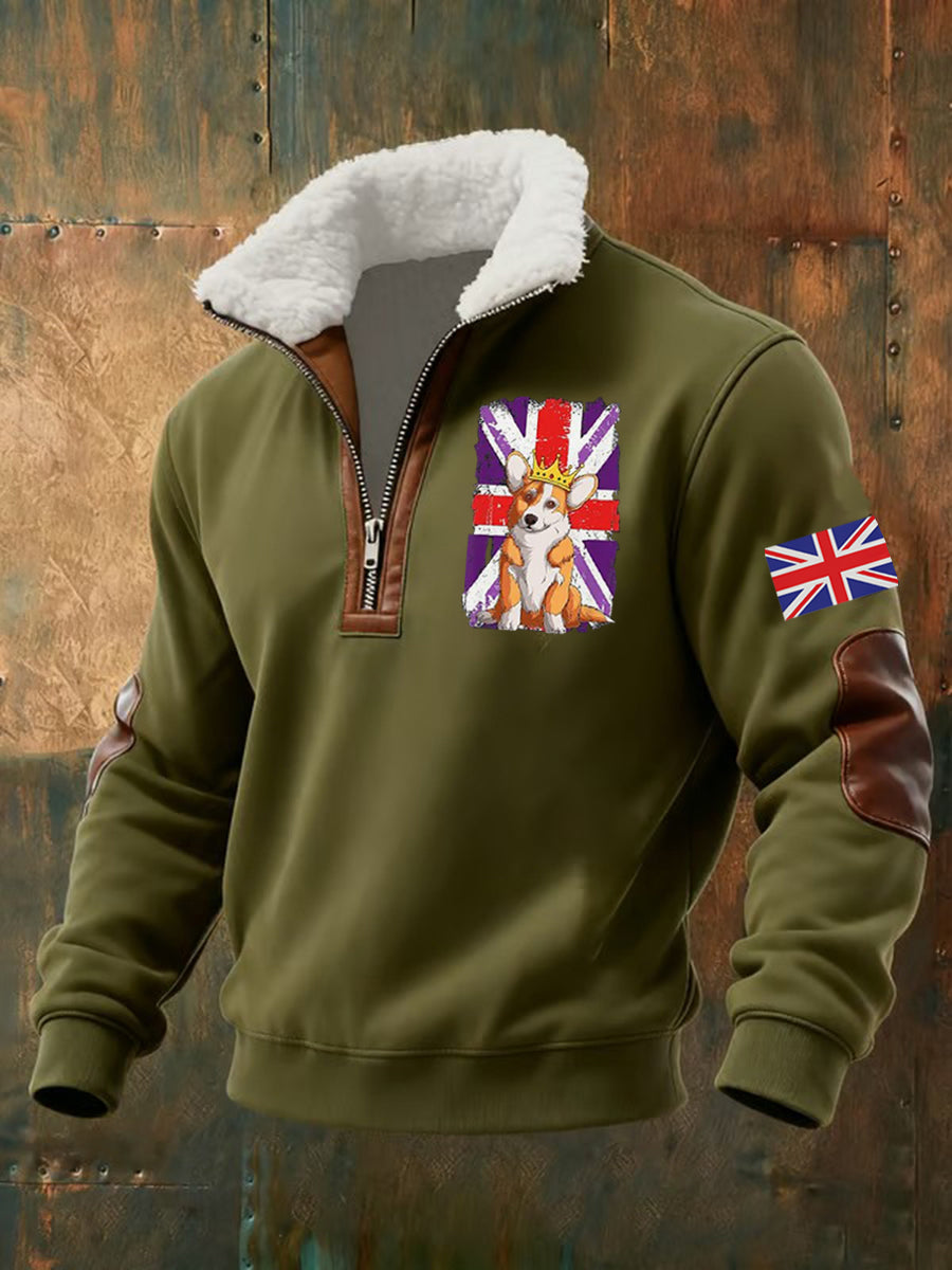 Men's Vintage England Flag Dog Printed Sweatshirt