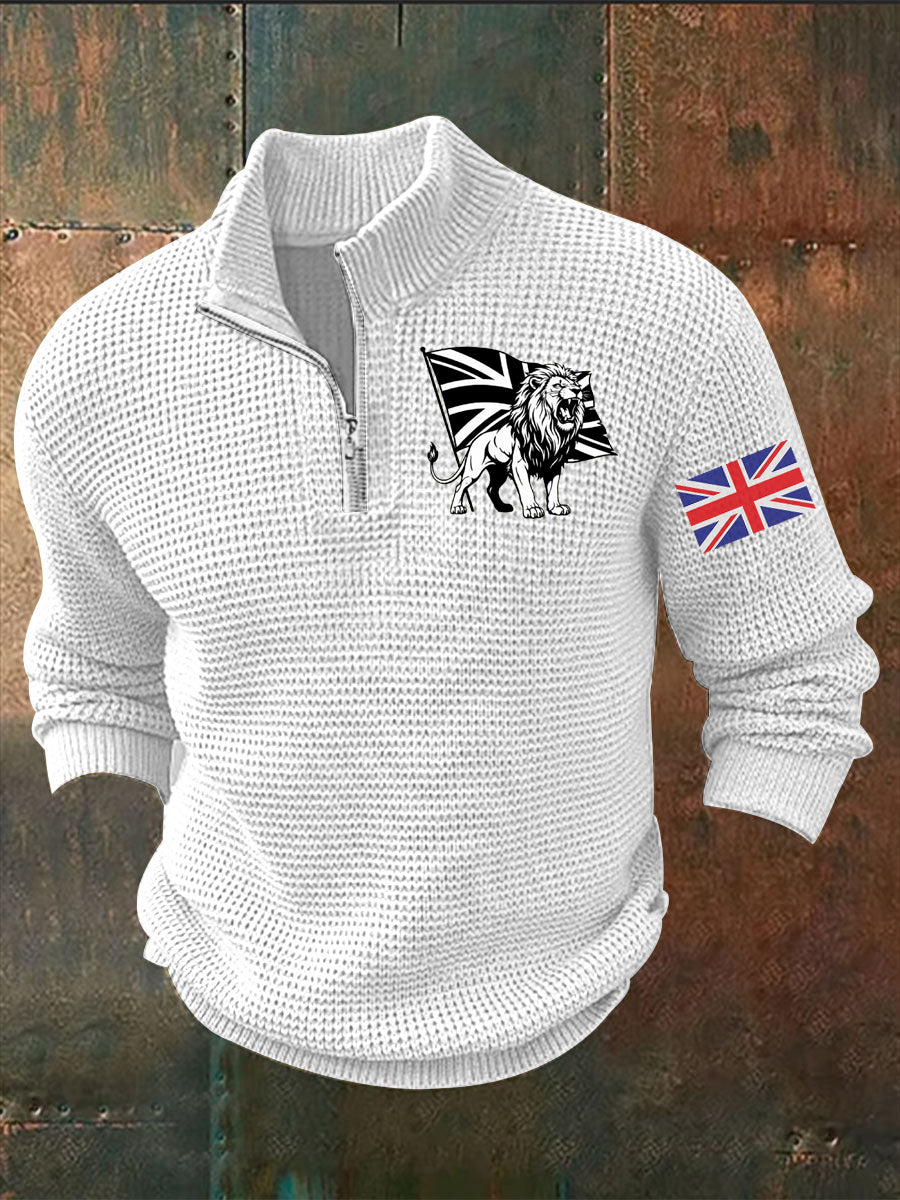 Men's Vintage England Flag Lion Printed Sweater