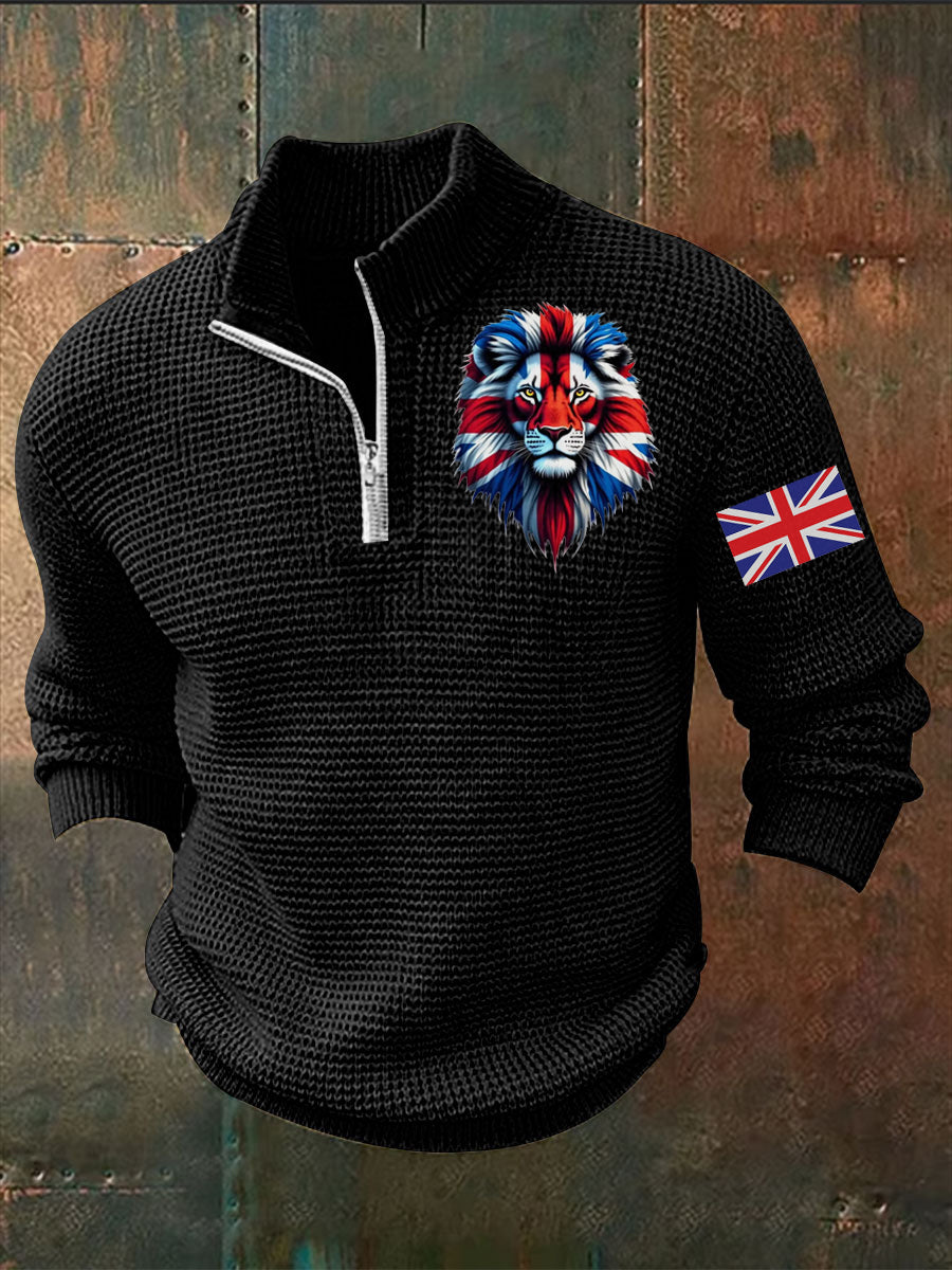 Men's Vintage England Flag Lion Printed Sweater
