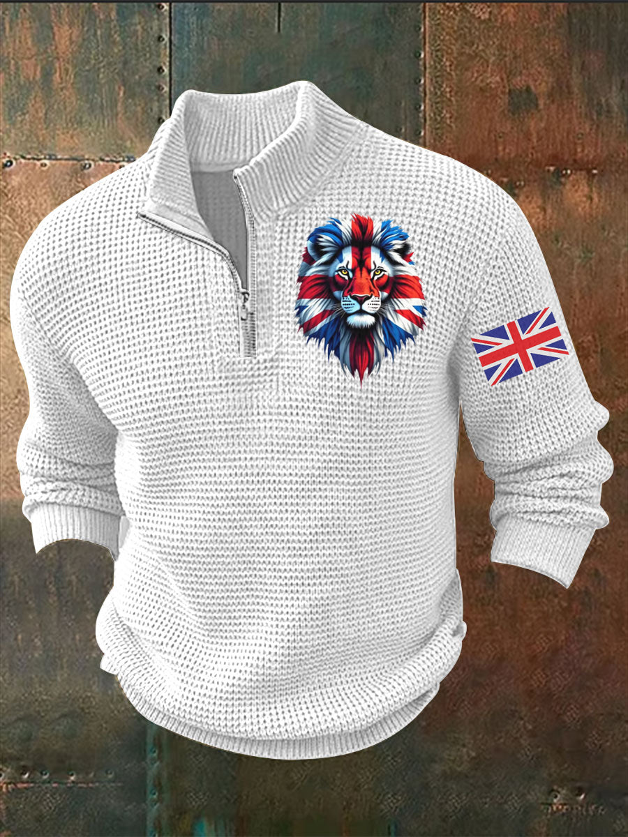 Men's Vintage England Flag Lion Printed Sweater