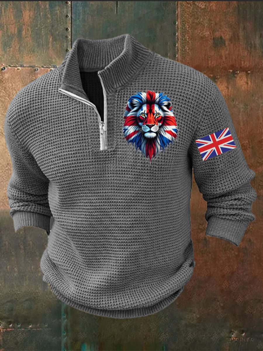 Men's Vintage England Flag Lion Printed Sweater