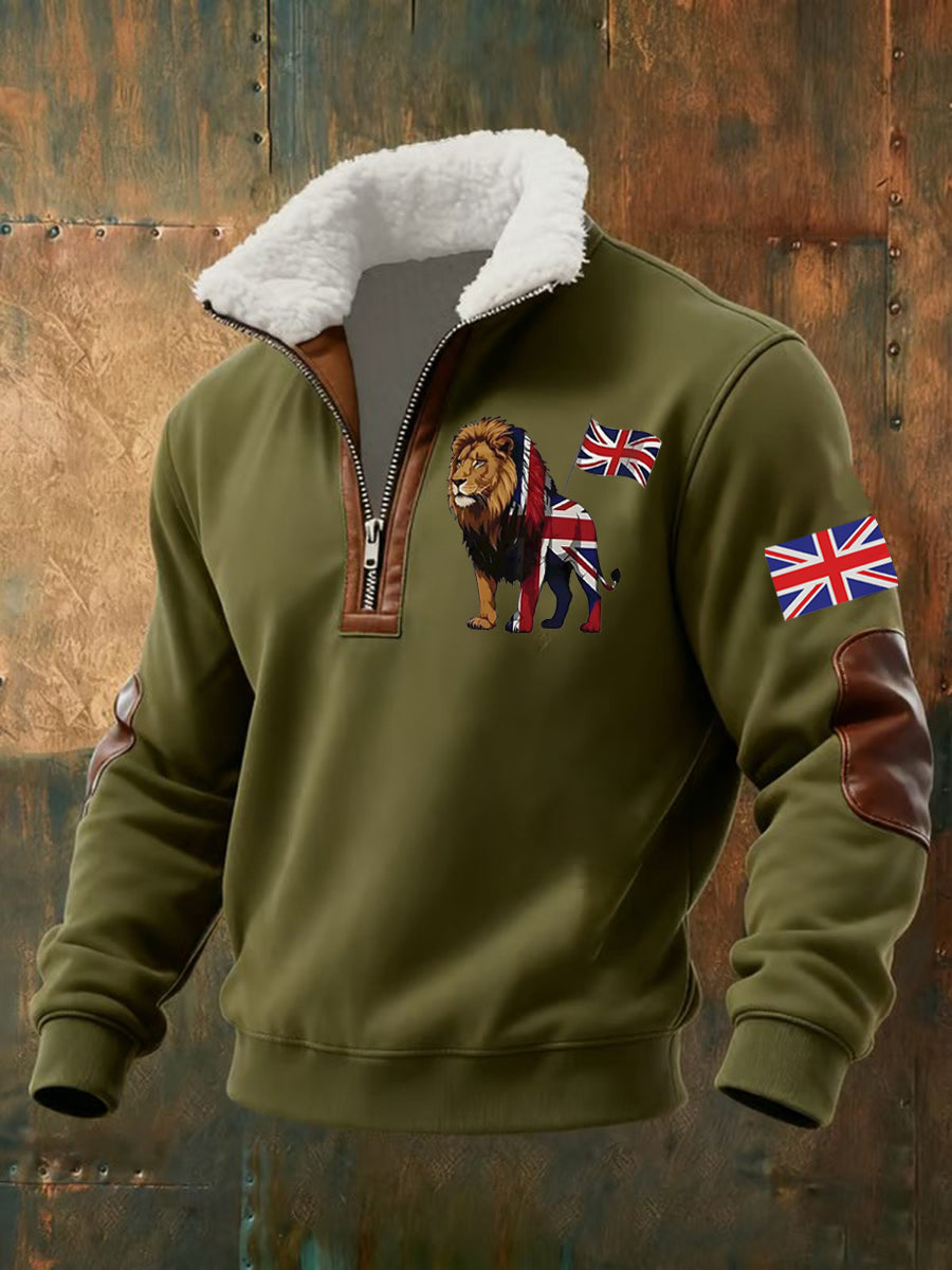 Men's Vintage England Flag Lion Printed Sweatshirt