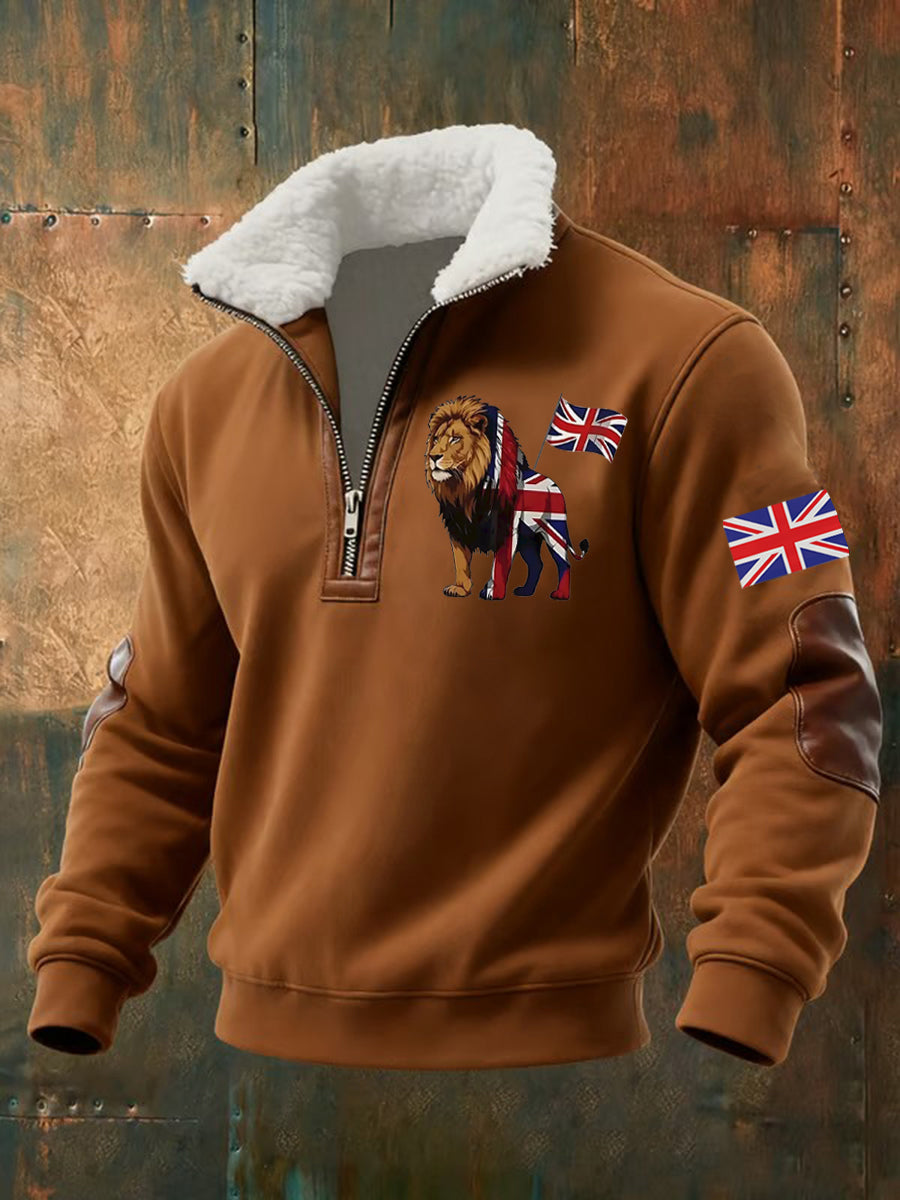Men's Vintage England Flag Lion Printed Sweatshirt