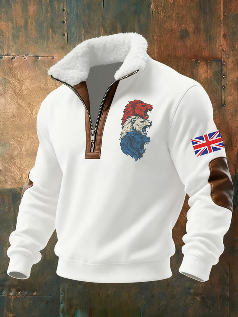 Men's Vintage England Flag Lion Printed Sweatshirt