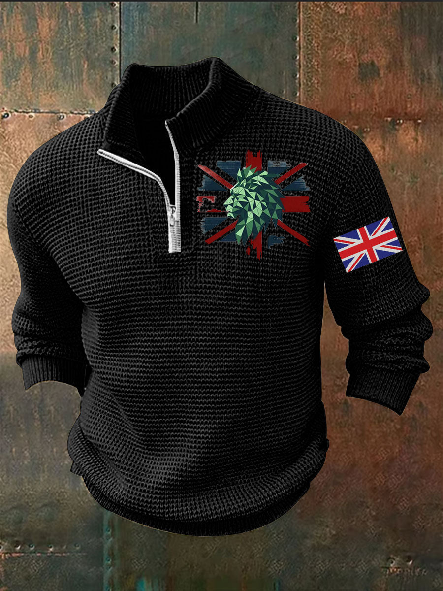 Men's Vintage England Flag Lion Printed Sweater