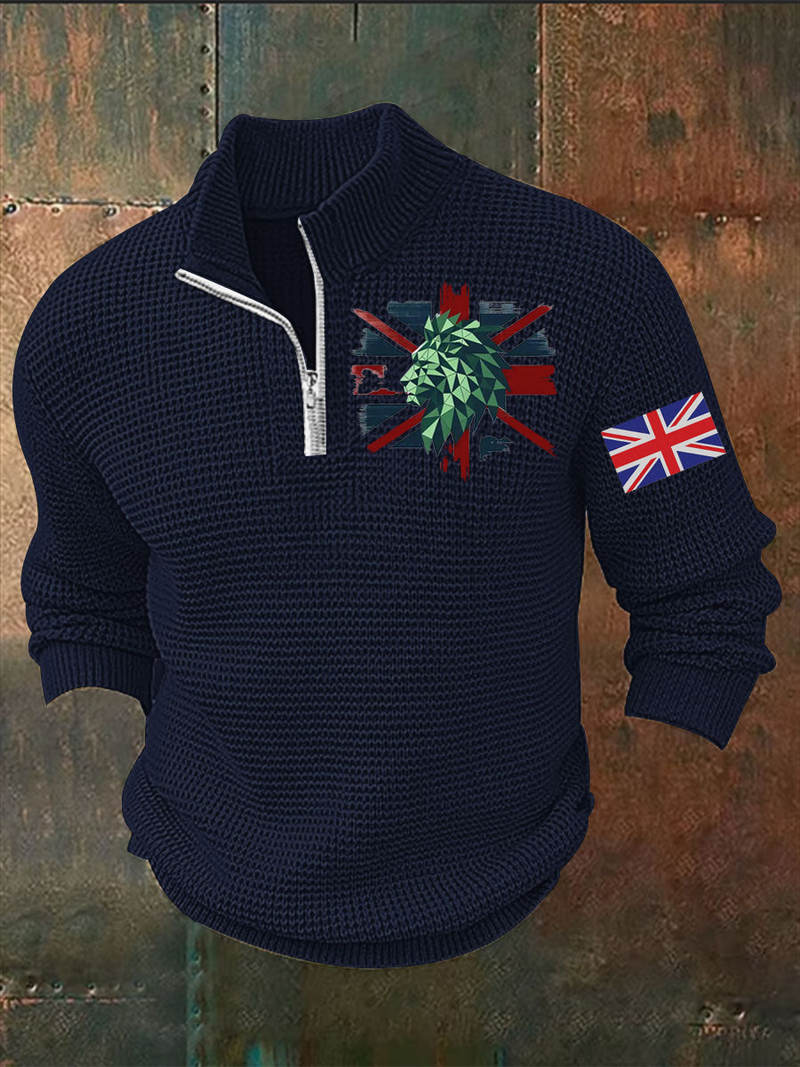 Men's Vintage England Flag Lion Printed Sweater