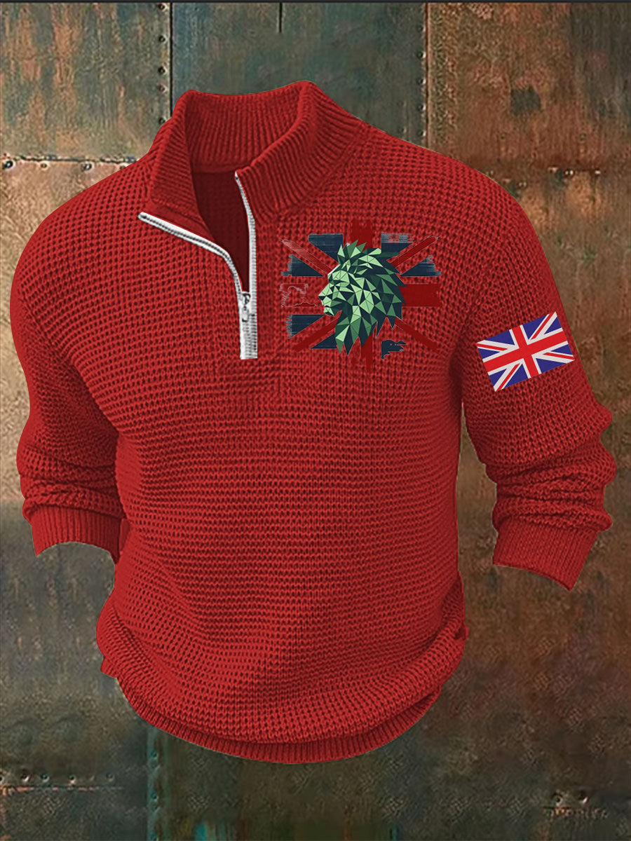 Men's Vintage England Flag Lion Printed Sweater