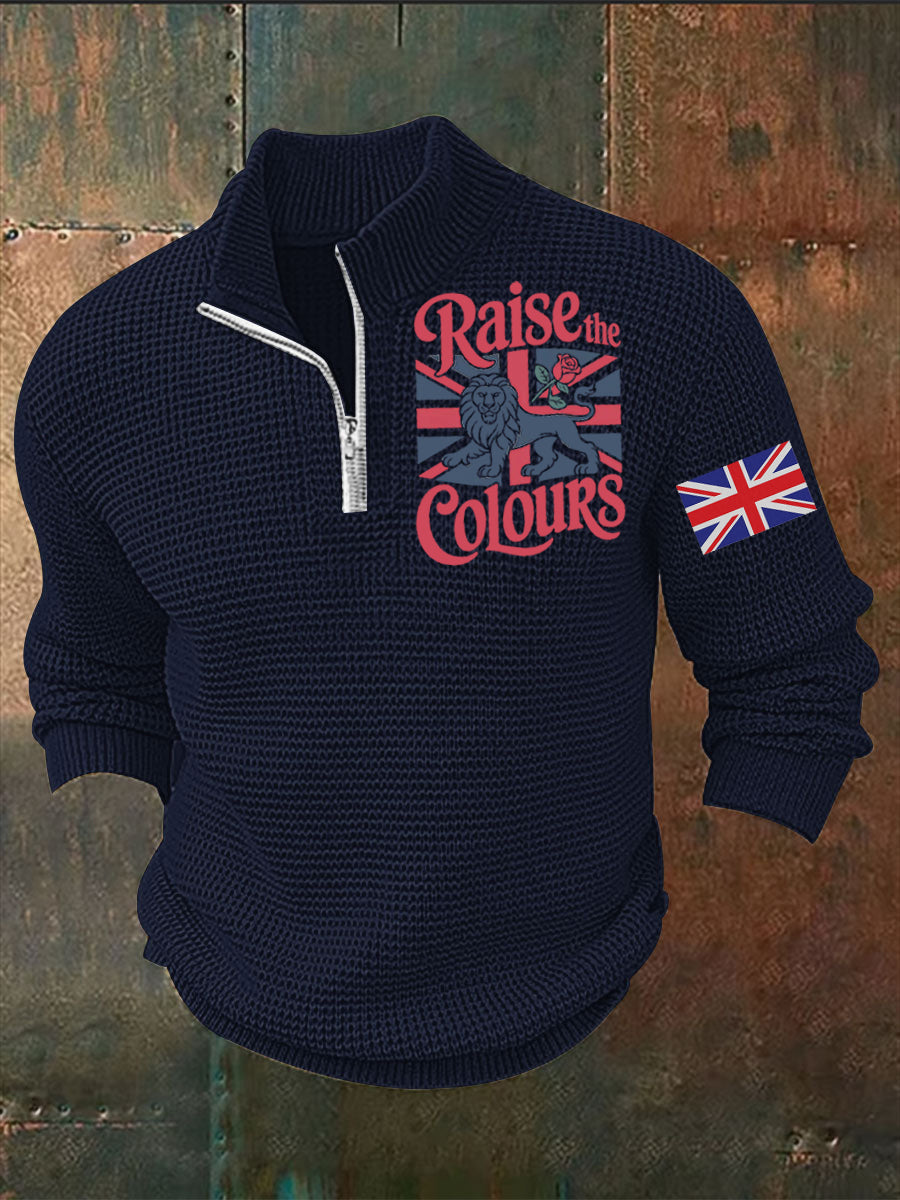 Men's Vintage England Flag Lion Printed Sweater