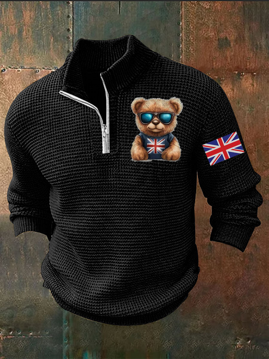 Men's Vintage England Flag Beer Printed Sweater