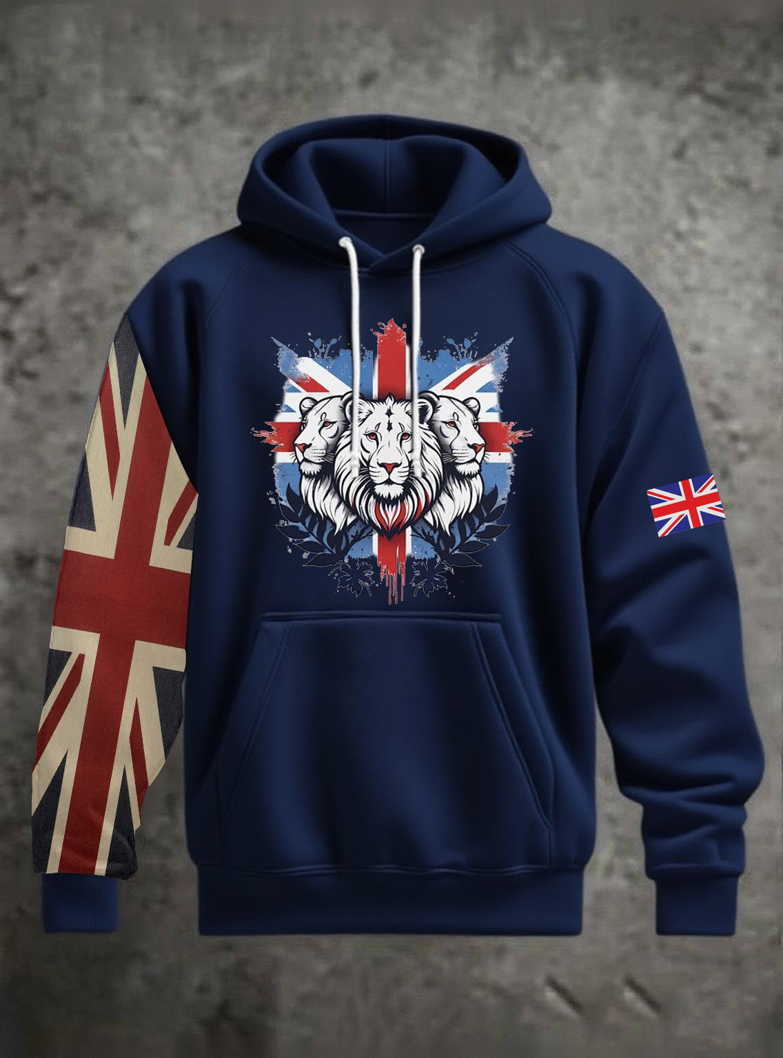 Men's Vintage England Flag Lion Printed Hoodie