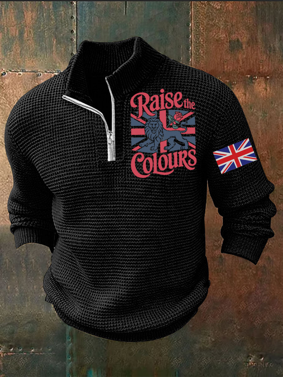 Men's Vintage England Flag Lion Printed Sweater