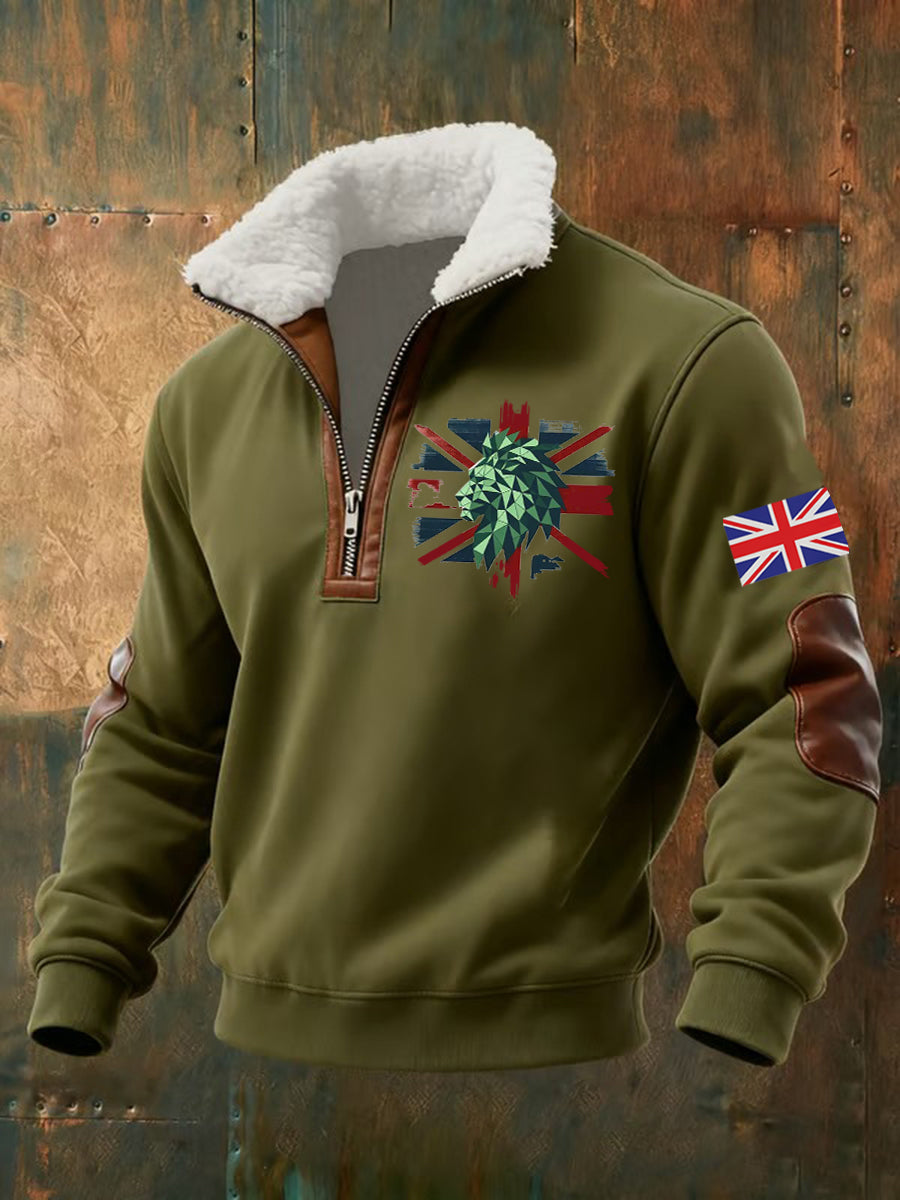 Men's Vintage England Flag Lion Printed Sweatshirt