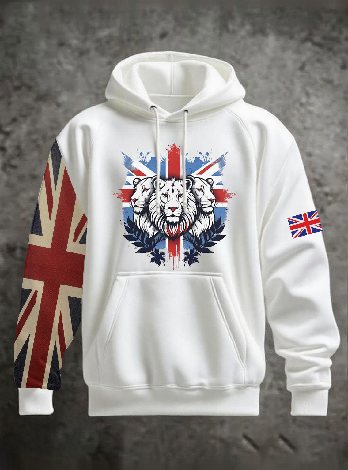 Men's Vintage England Flag Lion Printed Hoodie