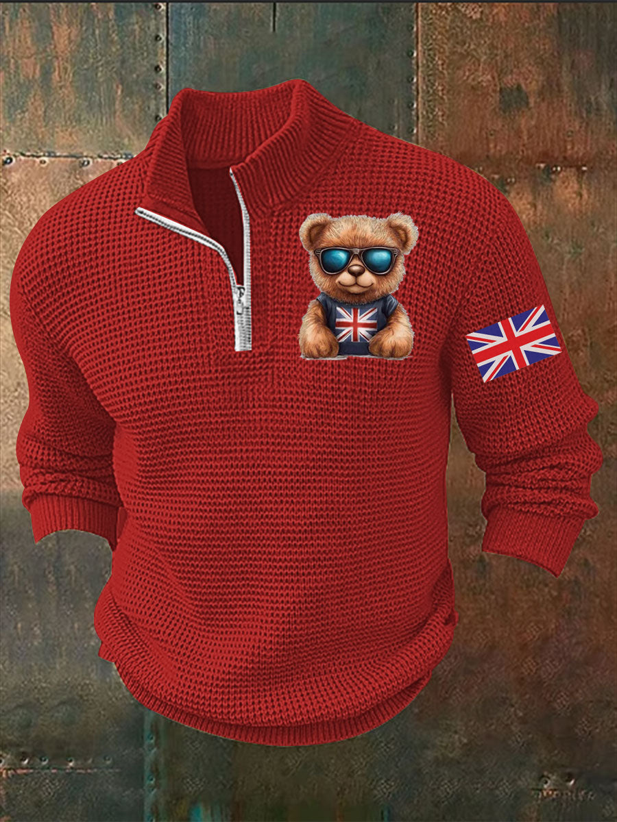 Men's Vintage England Flag Beer Printed Sweater