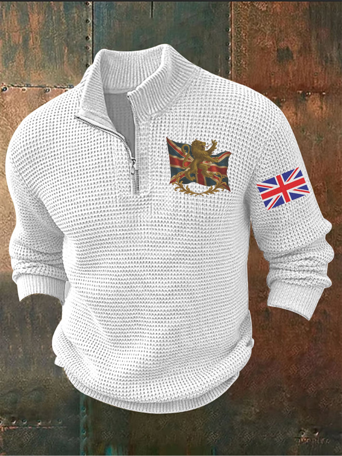 Men's Vintage England Flag Lion Printed Sweater