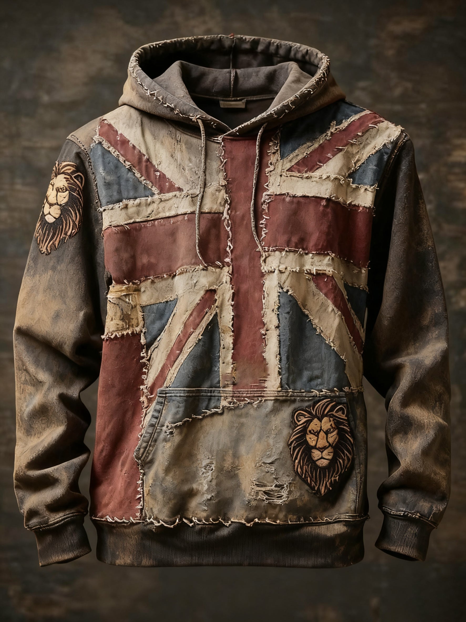 Men's Vintage England Flag Lion Printed Hoodie