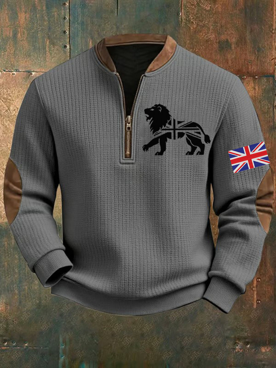 Men's Vintage England Flag Lion Printed Sweatshirt