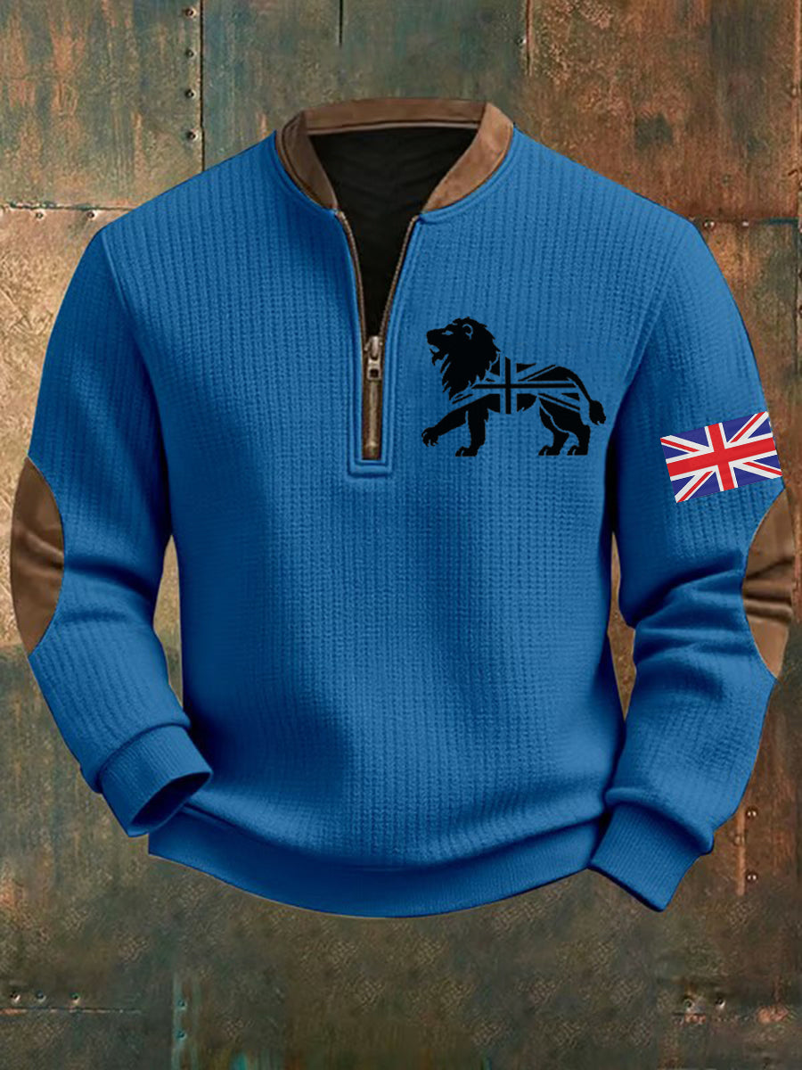 Men's Vintage England Flag Lion Printed Sweatshirt