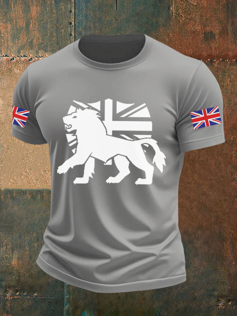 Men's Vintage England Flag Lion Printed T-shirt