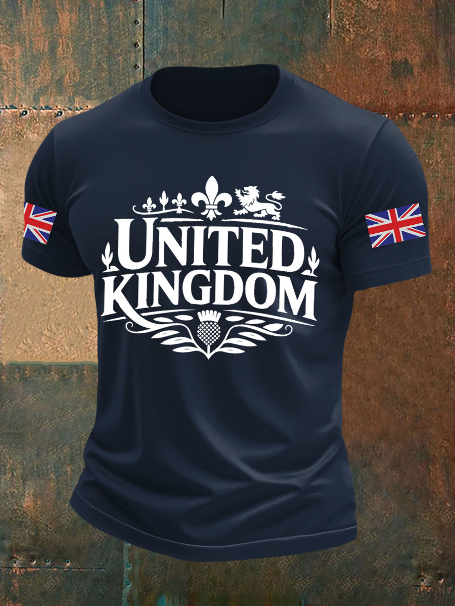 Men's Vintage England Flag Lion Printed T-shirt